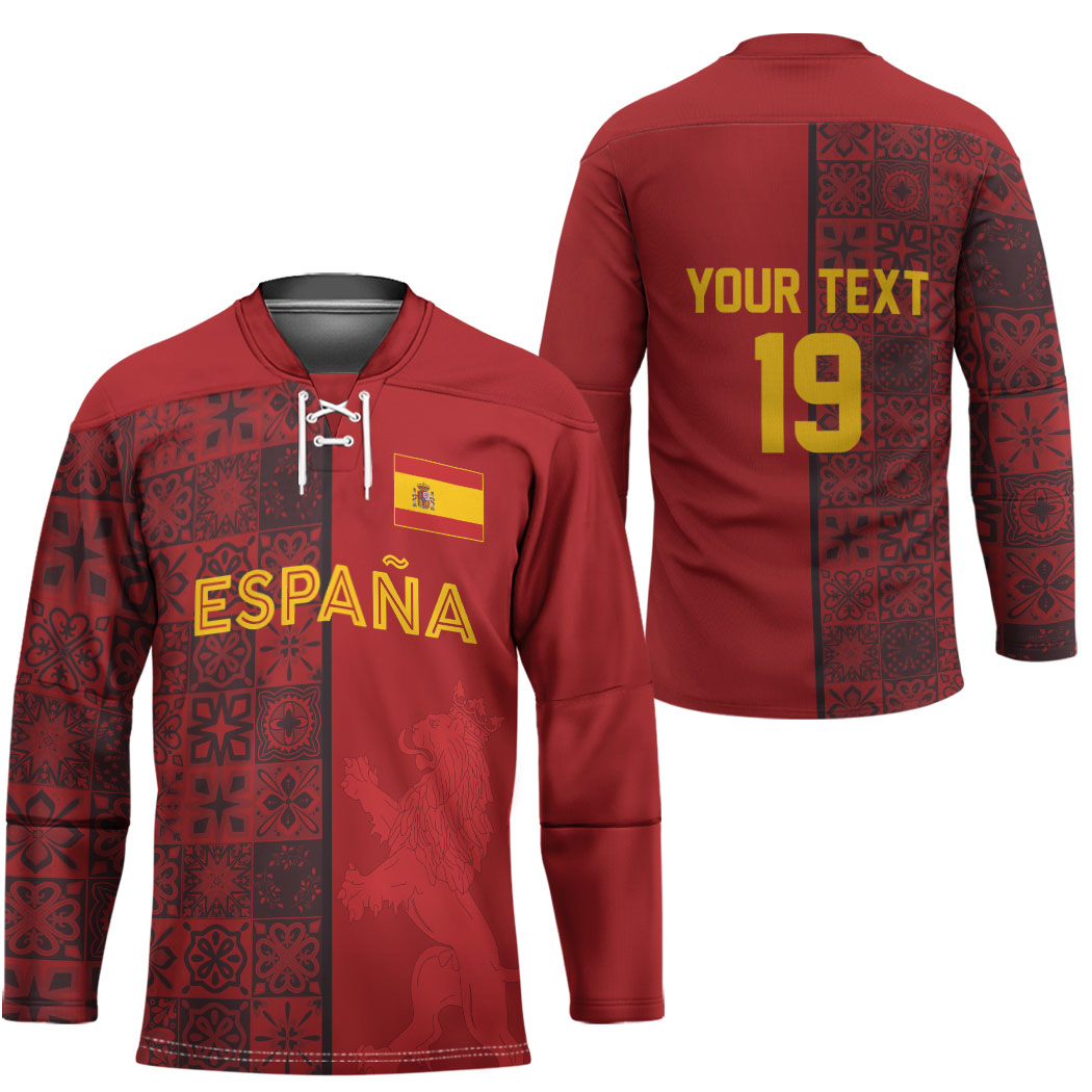 Custom World Football 2026 Spain Hockey Jersey Spanish Lion Azulejo Pattern