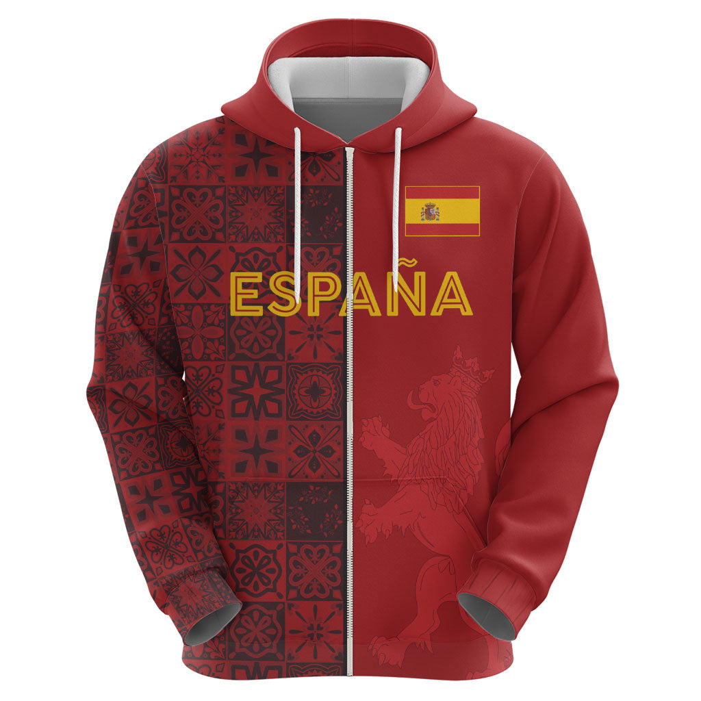 Custom World Football 2026 Spain Hoodie Spanish Lion Azulejo Pattern