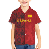 Custom World Football 2026 Spain Kid Hawaiian Shirt Spanish Lion Azulejo Pattern