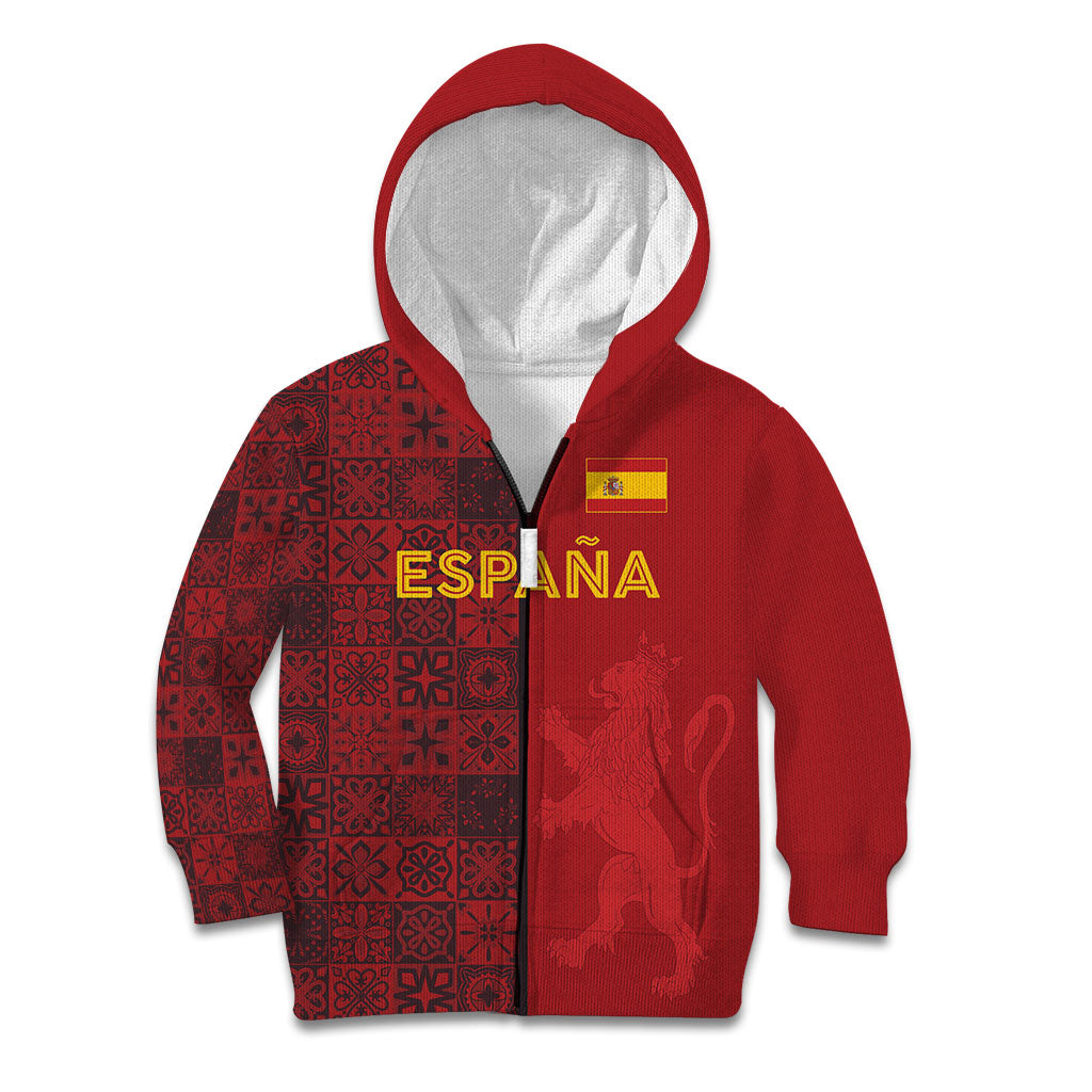 Custom World Football 2026 Spain Kid Hoodie Spanish Lion Azulejo Pattern