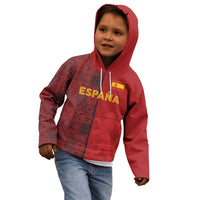 Custom World Football 2026 Spain Kid Hoodie Spanish Lion Azulejo Pattern
