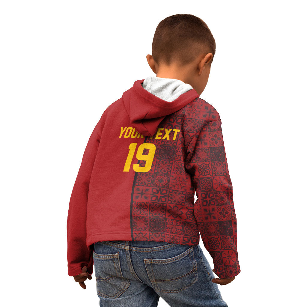 Custom World Football 2026 Spain Kid Hoodie Spanish Lion Azulejo Pattern