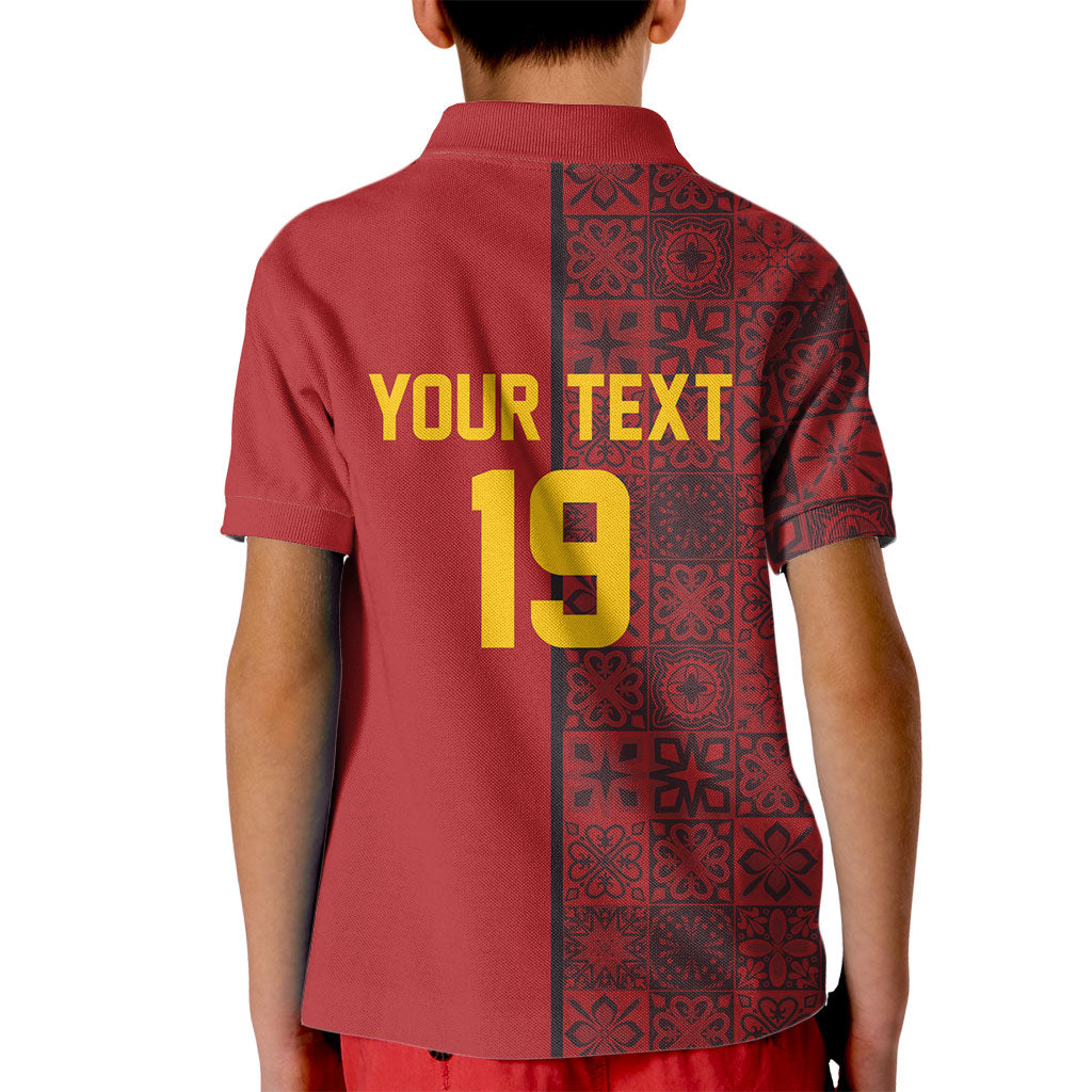 Custom World Football 2026 Spain Kid Polo Shirt Spanish Lion Azulejo Pattern