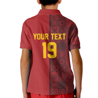 Custom World Football 2026 Spain Kid Polo Shirt Spanish Lion Azulejo Pattern