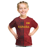 Custom World Football 2026 Spain Kid T Shirt Spanish Lion Azulejo Pattern