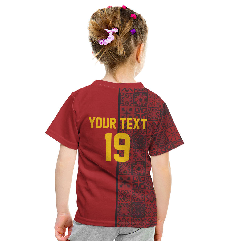 Custom World Football 2026 Spain Kid T Shirt Spanish Lion Azulejo Pattern