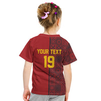 Custom World Football 2026 Spain Kid T Shirt Spanish Lion Azulejo Pattern
