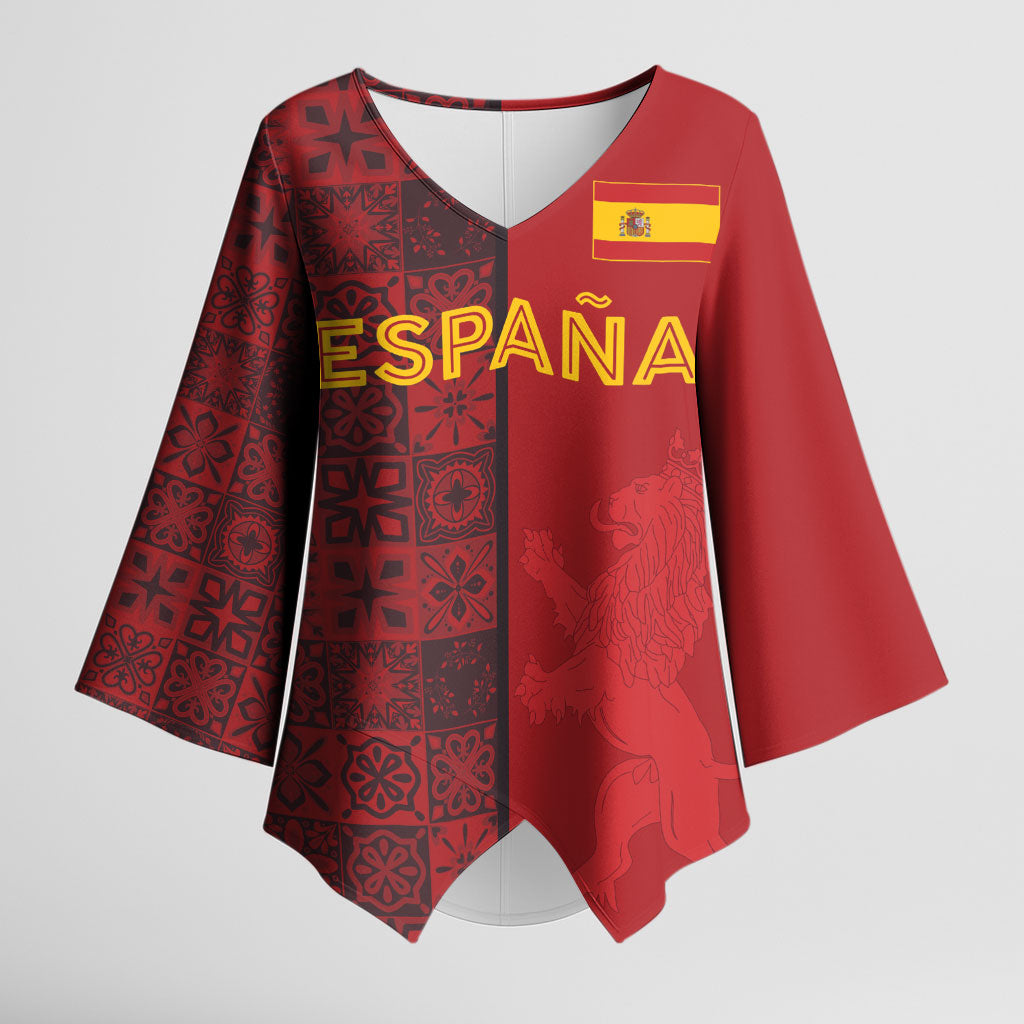 Custom World Football 2026 Spain Kimono Sleeve Blouse Spanish Lion Azulejo Pattern