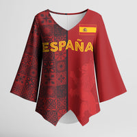 Custom World Football 2026 Spain Kimono Sleeve Blouse Spanish Lion Azulejo Pattern