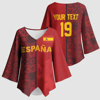Custom World Football 2026 Spain Kimono Sleeve Blouse Spanish Lion Azulejo Pattern