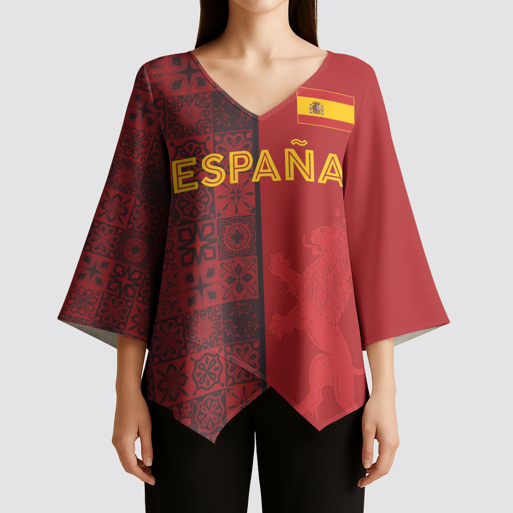 Custom World Football 2026 Spain Kimono Sleeve Blouse Spanish Lion Azulejo Pattern