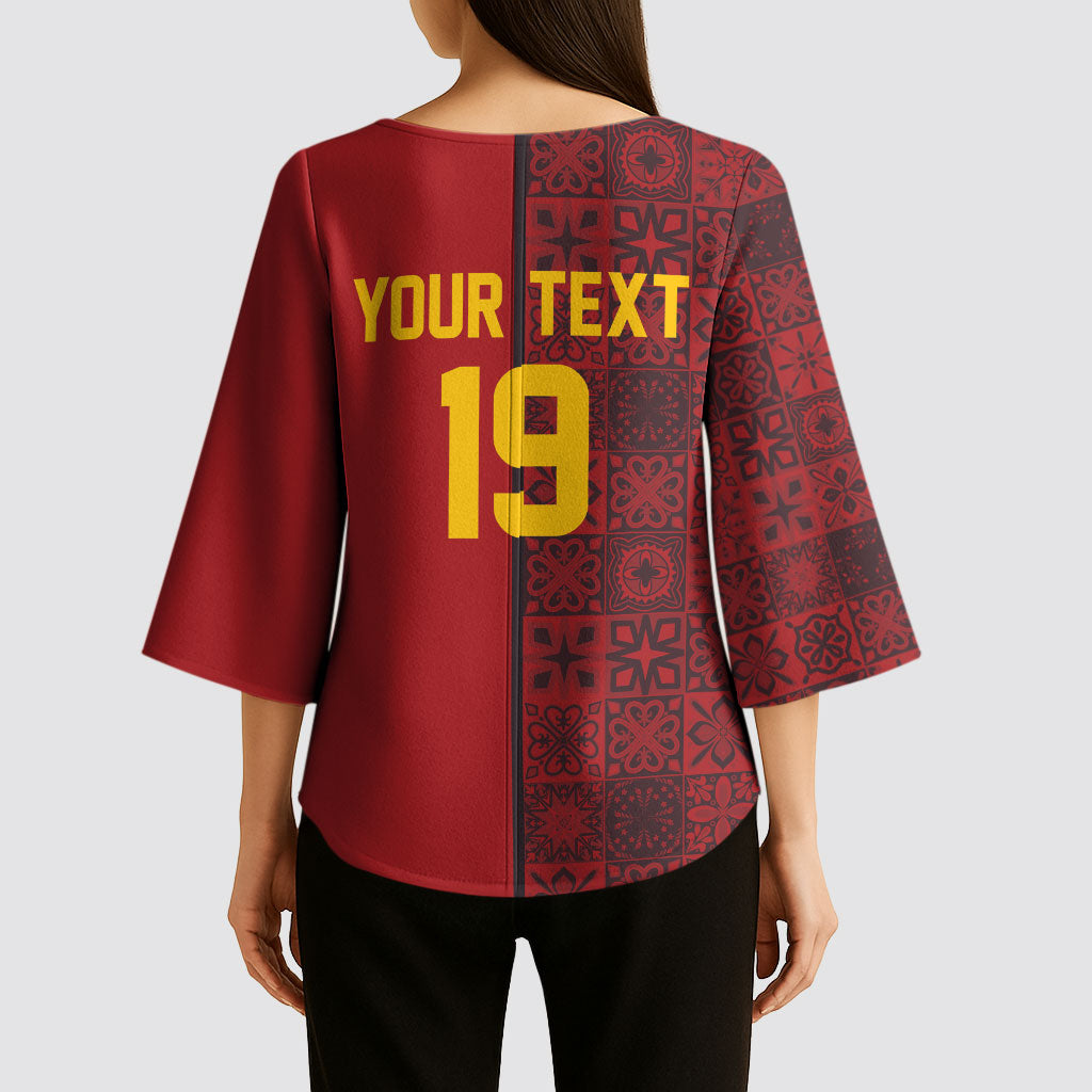 Custom World Football 2026 Spain Kimono Sleeve Blouse Spanish Lion Azulejo Pattern