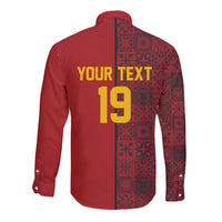 Custom World Football 2026 Spain Long Sleeve Button Shirt Spanish Lion Azulejo Pattern