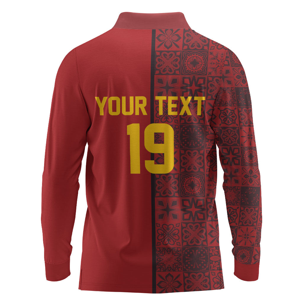 Custom World Football 2026 Spain Long Sleeve Polo Shirt Spanish Lion Azulejo Pattern