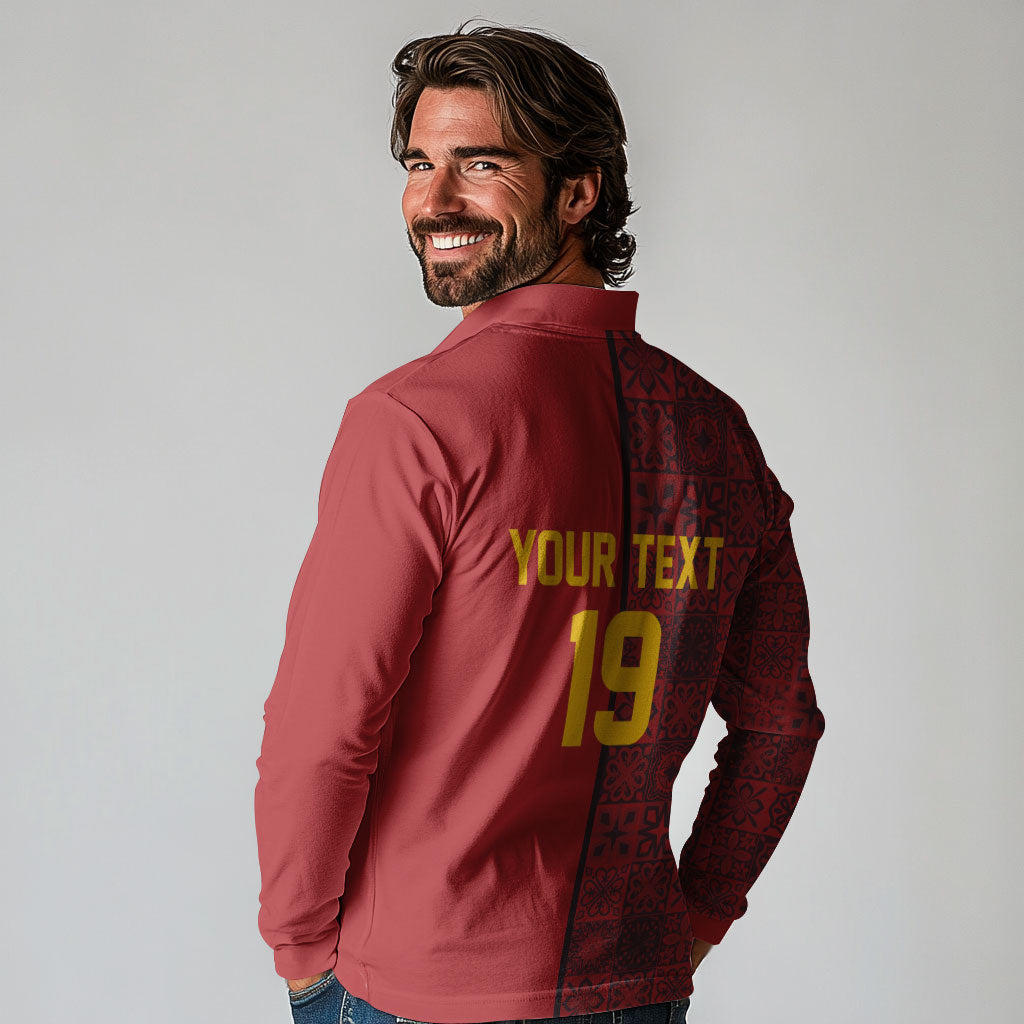 Custom World Football 2026 Spain Long Sleeve Polo Shirt Spanish Lion Azulejo Pattern