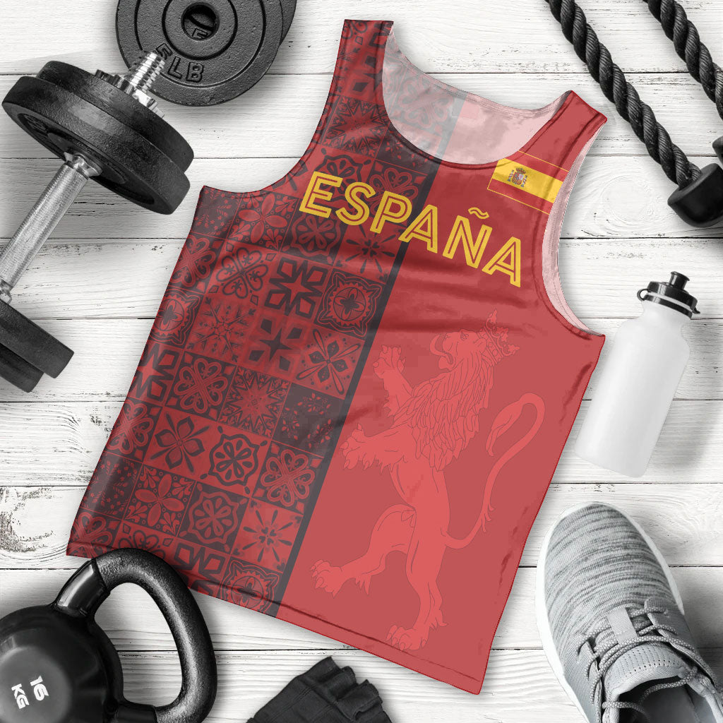 Custom World Football 2026 Spain Men Tank Top Spanish Lion Azulejo Pattern