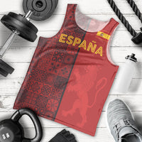 Custom World Football 2026 Spain Men Tank Top Spanish Lion Azulejo Pattern