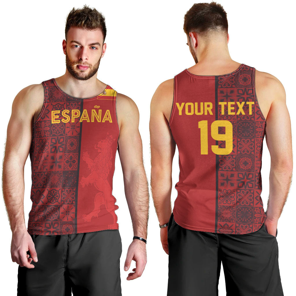Custom World Football 2026 Spain Men Tank Top Spanish Lion Azulejo Pattern