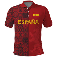 Custom World Football 2026 Spain Polo Shirt Spanish Lion Azulejo Pattern