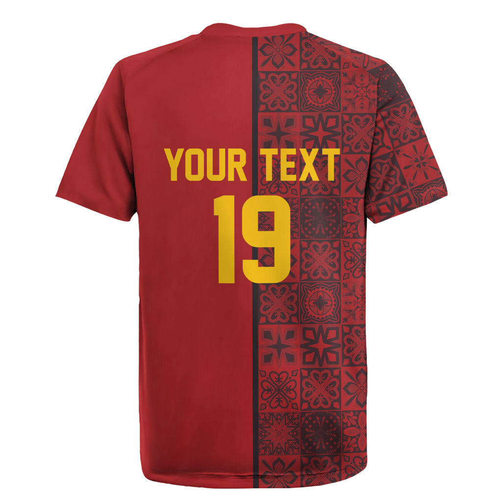 Custom World Football 2026 Spain Rugby Jersey Spanish Lion Azulejo Pattern