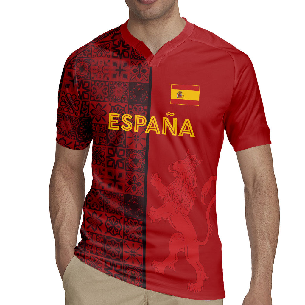 Custom World Football 2026 Spain Rugby Jersey Spanish Lion Azulejo Pattern