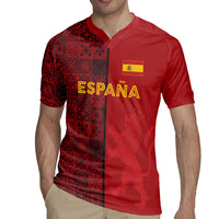 Custom World Football 2026 Spain Rugby Jersey Spanish Lion Azulejo Pattern