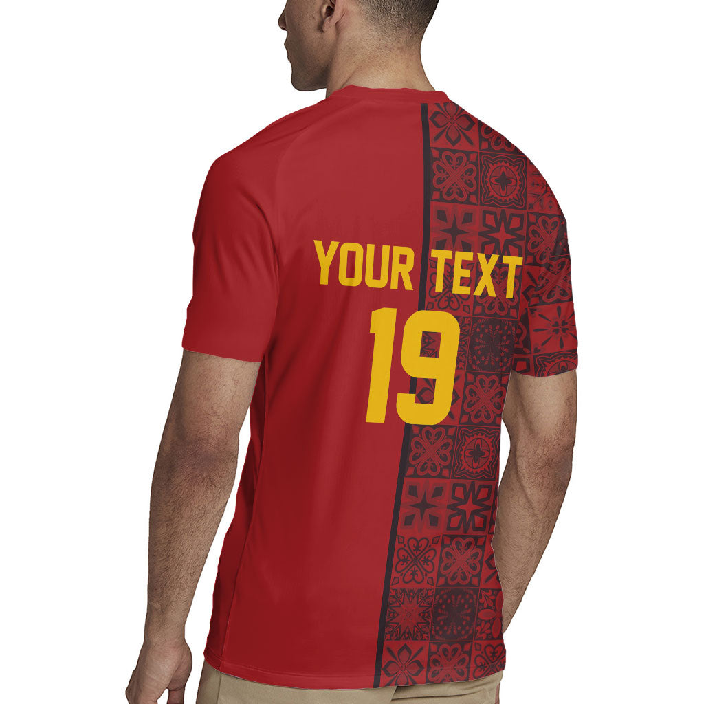 Custom World Football 2026 Spain Rugby Jersey Spanish Lion Azulejo Pattern