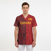 Custom World Football 2026 Spain Scrub Top Spanish Lion Azulejo Pattern