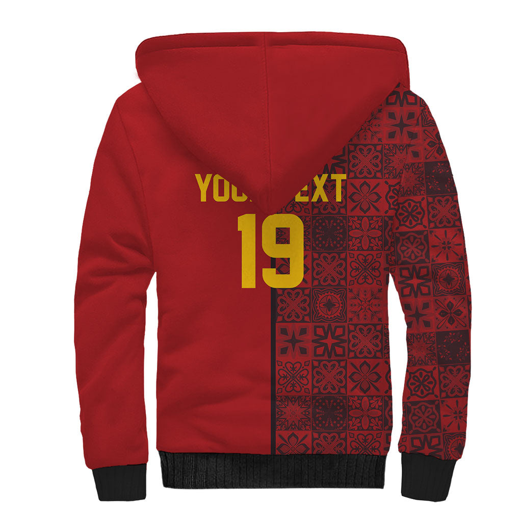 Custom World Football 2026 Spain Sherpa Hoodie Spanish Lion Azulejo Pattern