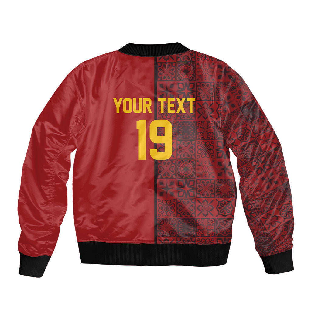 Custom World Football 2026 Spain Sleeve Zip Bomber Jacket Spanish Lion Azulejo Pattern