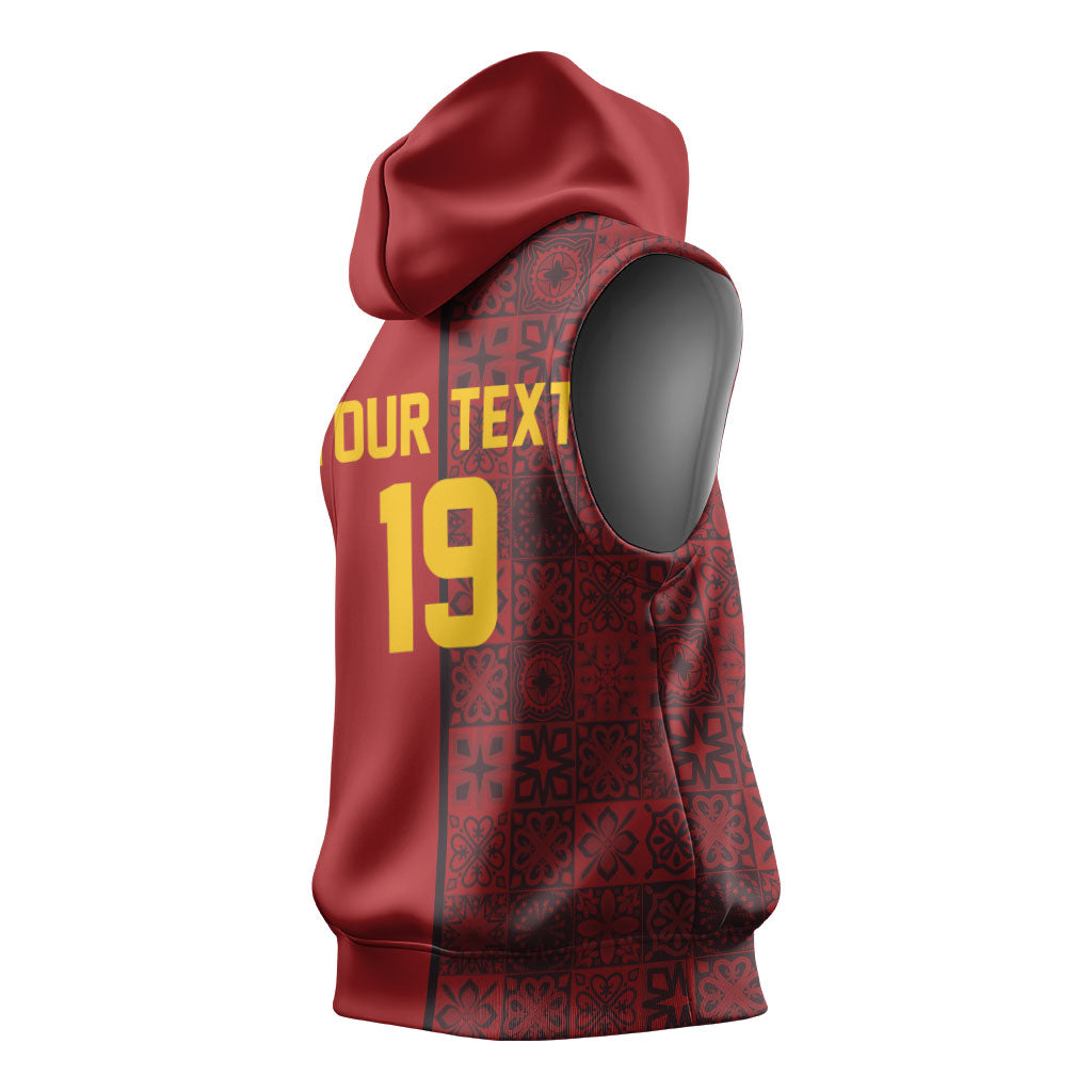 Custom World Football 2026 Spain Sleeveless Hoodie Spanish Lion Azulejo Pattern