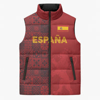 Custom World Football 2026 Spain Sleeveless Puffer Jacket Spanish Lion Azulejo Pattern