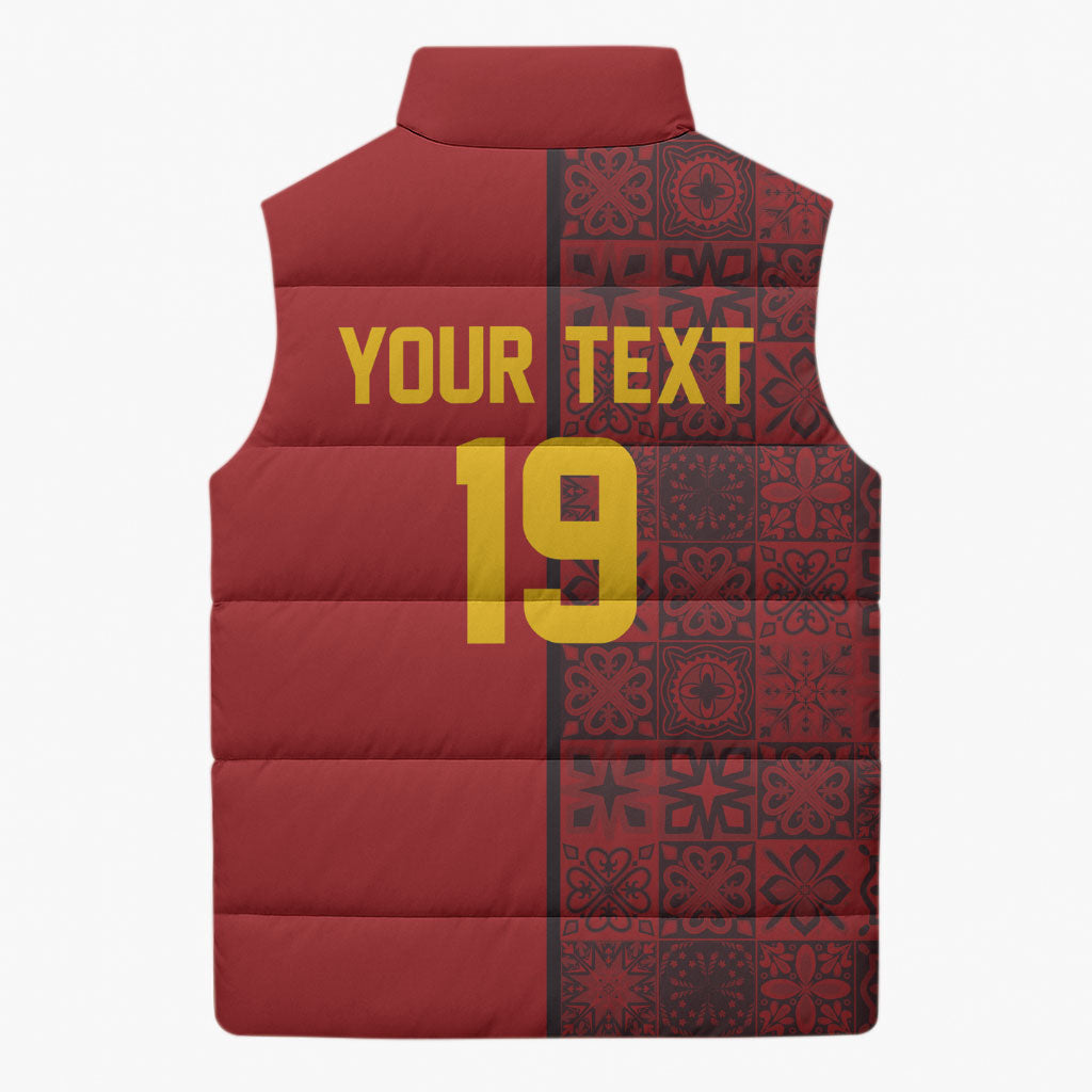 Custom World Football 2026 Spain Sleeveless Puffer Jacket Spanish Lion Azulejo Pattern