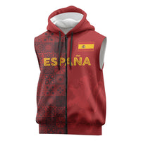 Custom World Football 2026 Spain Sleeveless Zip Hoodie Spanish Lion Azulejo Pattern