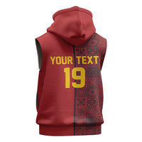 Custom World Football 2026 Spain Sleeveless Zip Hoodie Spanish Lion Azulejo Pattern