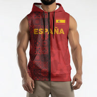 Custom World Football 2026 Spain Sleeveless Zip Hoodie Spanish Lion Azulejo Pattern