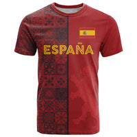 Custom World Football 2026 Spain T Shirt Spanish Lion Azulejo Pattern