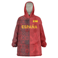 Custom World Football 2026 Spain Wearable Blanket Hoodie Spanish Lion Azulejo Pattern