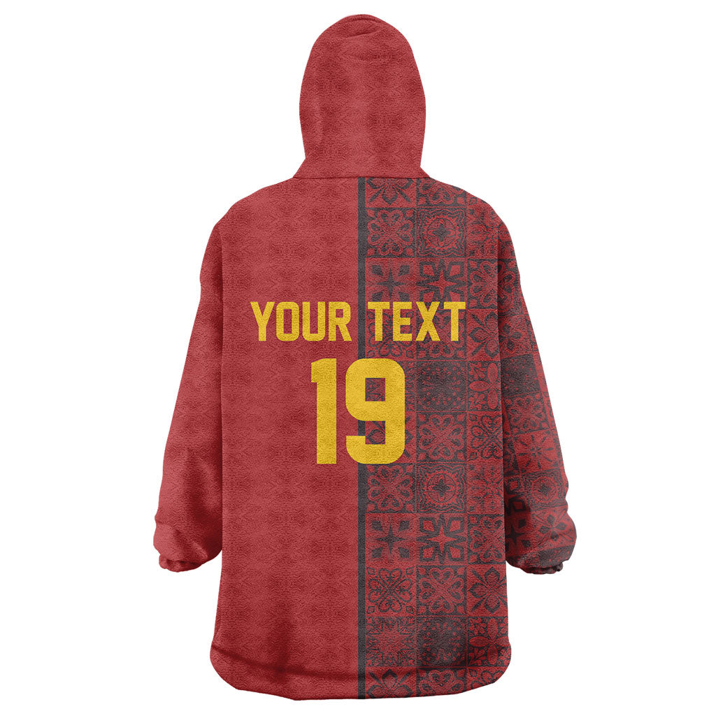 Custom World Football 2026 Spain Wearable Blanket Hoodie Spanish Lion Azulejo Pattern