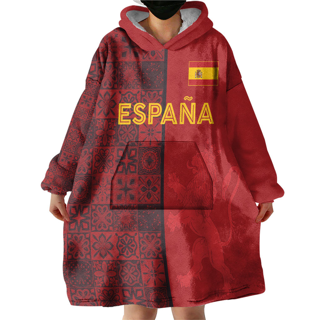 Custom World Football 2026 Spain Wearable Blanket Hoodie Spanish Lion Azulejo Pattern