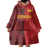Custom World Football 2026 Spain Wearable Blanket Hoodie Spanish Lion Azulejo Pattern