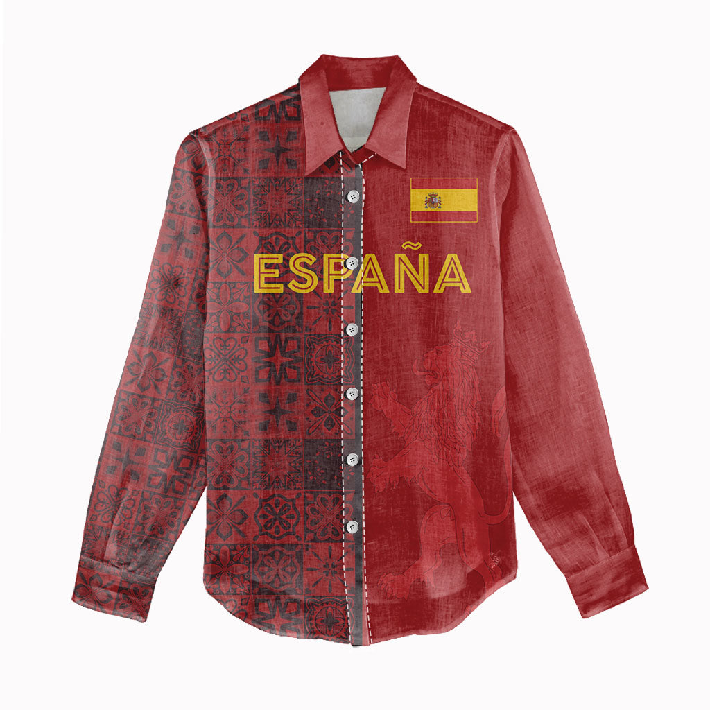 Custom World Football 2026 Spain Women Casual Shirt Spanish Lion Azulejo Pattern