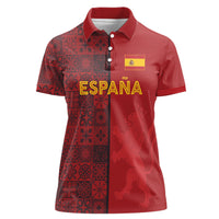 Custom World Football 2026 Spain Women Polo Shirt Spanish Lion Azulejo Pattern