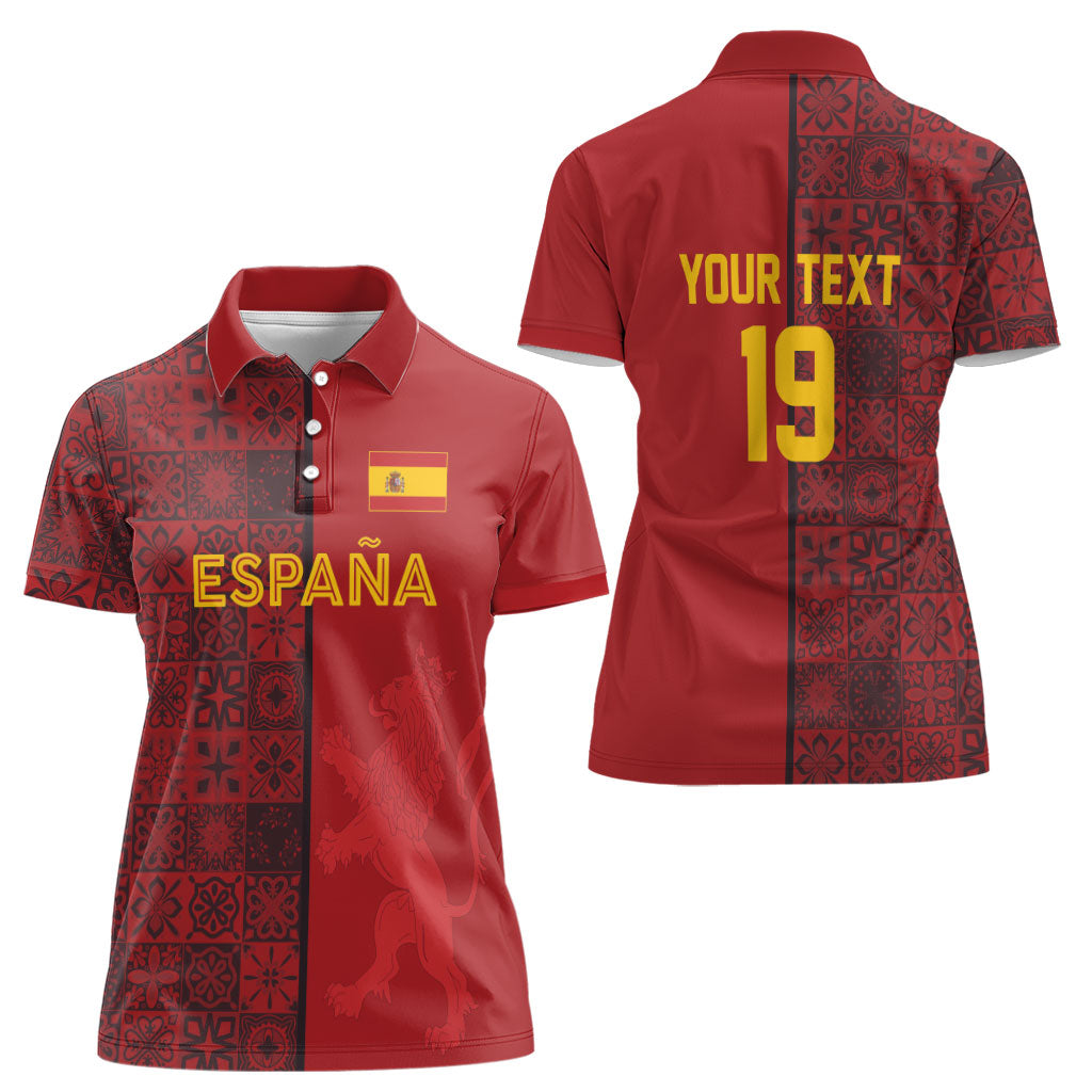 Custom World Football 2026 Spain Women Polo Shirt Spanish Lion Azulejo Pattern
