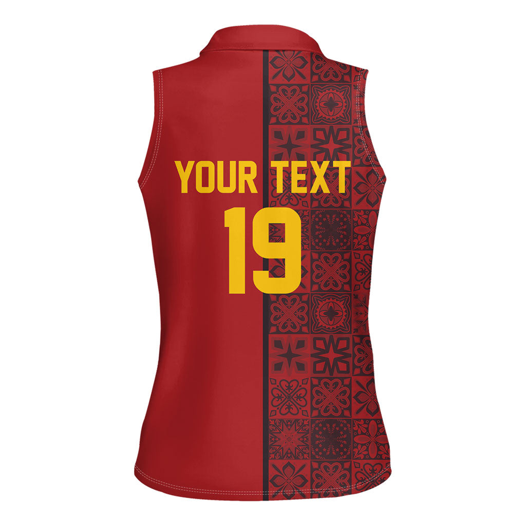 Custom World Football 2026 Spain Women Sleeveless Polo Shirt Spanish Lion Azulejo Pattern