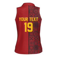 Custom World Football 2026 Spain Women Sleeveless Polo Shirt Spanish Lion Azulejo Pattern