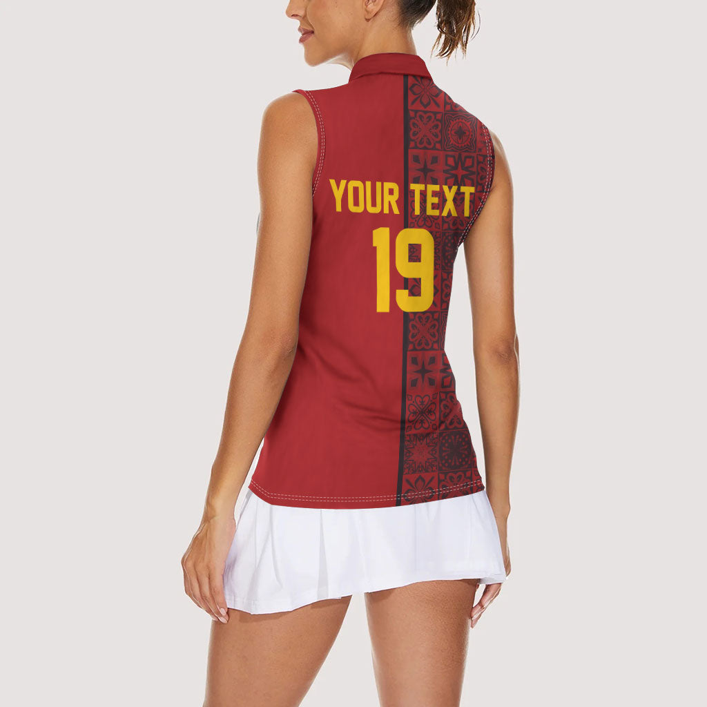 Custom World Football 2026 Spain Women Sleeveless Polo Shirt Spanish Lion Azulejo Pattern