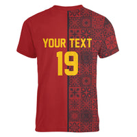 Custom World Football 2026 Spain Women V-Neck T-Shirt Spanish Lion Azulejo Pattern