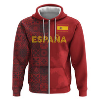 Custom World Football 2026 Spain Zip Hoodie Spanish Lion Azulejo Pattern