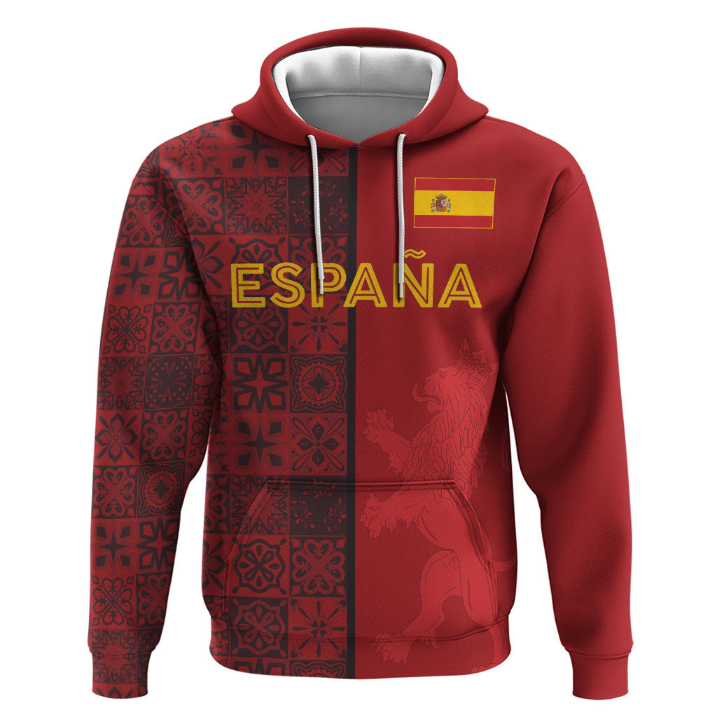 Custom World Football 2026 Spain Zip Hoodie Spanish Lion Azulejo Pattern